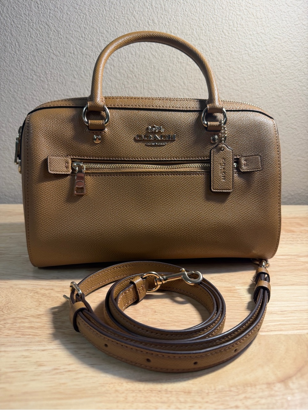 Coach Rowan Satchel Crossgrain Leather Saddle Brown Crossbody Handbag F79946